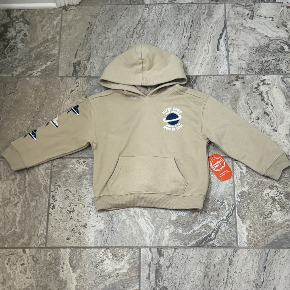NWT Size 6 Wonder Nation Beige Hooded Sweatshirt with Space Graphic
